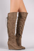 Suede Over-The-Knee Back Corset Wedge Boots