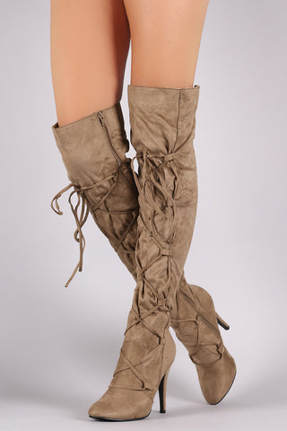Suede Corset Lace-Up Stiletto Over-The-Knee Boots