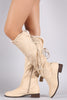 Suede Tassel Lace-Up Fur Cuff Riding Knee High Boots