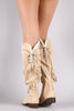 Suede Tassel Lace-Up Fur Cuff Riding Knee High Boots