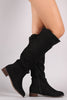 Suede Tassel Lace-Up Fur Cuff Riding Knee High Boots