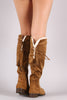 Suede Tassel Lace-Up Fur Cuff Riding Knee High Boots