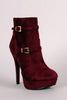 Suede Double Buckle Platform Stiletto Booties