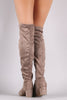 Bamboo Suede OTK Fitted Block Heeled Boots