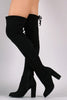Over-The-Knee Suede Almond Toe Self-Tie Back Boots