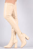 Fitted Vegan Leather Chunky Block Heeled Over-The-Knee Boots