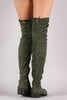 Suede Drawstring-Tie Block Heeled Riding Boots