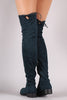 Suede Drawstring-Tie Block Heeled Riding Boots