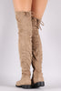 Suede Drawstring-Tie Block Heeled Riding Boots