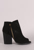 Qupid Suede Perforated Chunky Heeled Booties