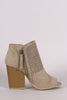 Qupid Suede Perforated Chunky Heeled Booties