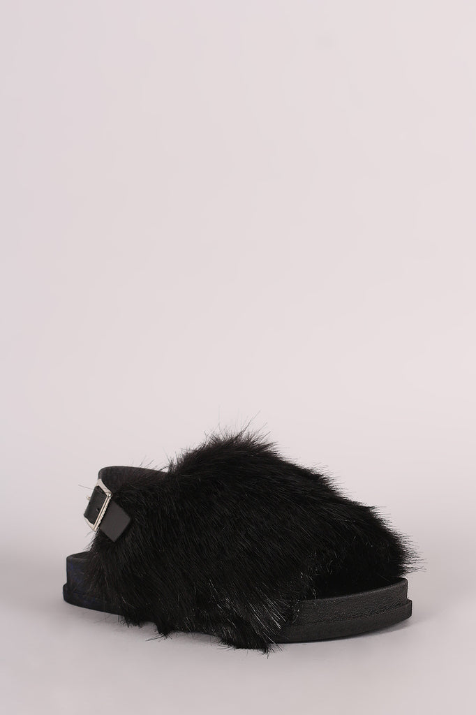 Furry Open Toe Slingback Footbed Sandal