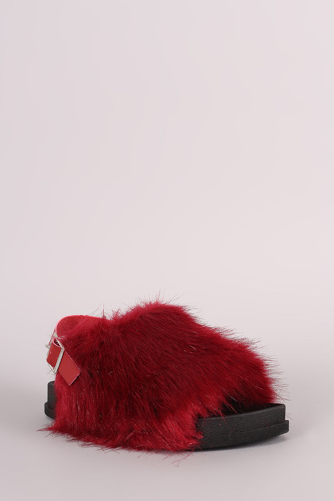 Furry Open Toe Slingback Footbed Sandal