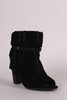 Bamboo Perforated Suede Cuff Tassel-Tie Chunky Heeled Booties