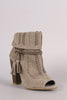 Bamboo Perforated Suede Cuff Tassel-Tie Chunky Heeled Booties
