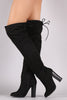 Corset Lace-Up Chunky Heeled Suede Over-The-Knee Boots