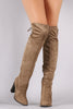Corset Lace-Up Chunky Heeled Suede Over-The-Knee Boots