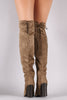 Corset Lace-Up Chunky Heeled Suede Over-The-Knee Boots