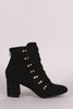 Qupid Strappy Studded Suede Block Heeled Booties
