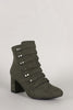 Qupid Strappy Studded Suede Block Heeled Booties