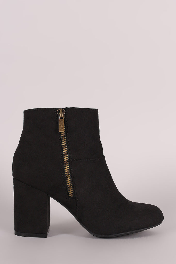 Bamboo Suede Zipper Accent Chunky Heeled Ankle Boots