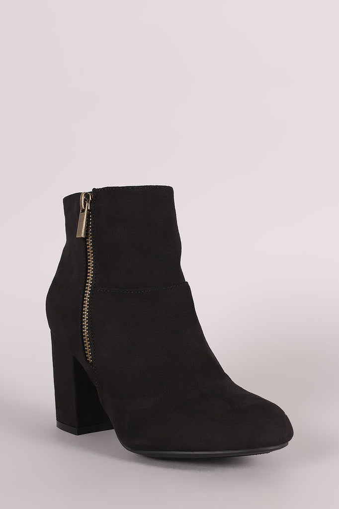 Bamboo Suede Zipper Accent Chunky Heeled Ankle Boots