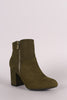 Bamboo Suede Zipper Accent Chunky Heeled Ankle Boots