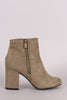Bamboo Suede Zipper Accent Chunky Heeled Ankle Boots