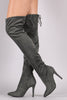 Suede Drawstring Tie Stiletto Pointy Toe Boots