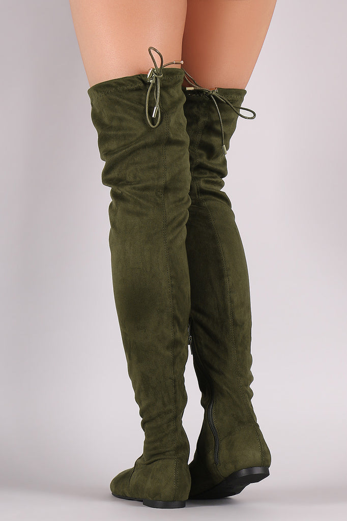 Suede Drawstring Tie Over-The-Knee Flat Boots