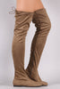 Suede Drawstring Tie Over-The-Knee Flat Boots