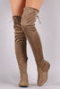 Suede Drawstring Tie Over-The-Knee Flat Boots