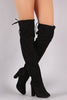 Suede Drawstring-Tie Thick Heeled Over-The-Knee Boots