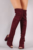 Suede Cutout Chunky Heeled Over-The-Knee Boots
