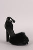 Fluffy Fur Band Ankle Strap Thick Heel