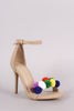 Shoe Republic LA Cluster Pom Pom Ankle Strap Heel