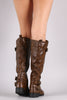 Qupid Triple Buckle Strap Riding Knee High Boots