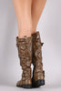 Qupid Triple Buckle Strap Riding Knee High Boots