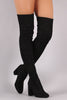 Suede Chunky Block Heeled Over-The-Knee Boots