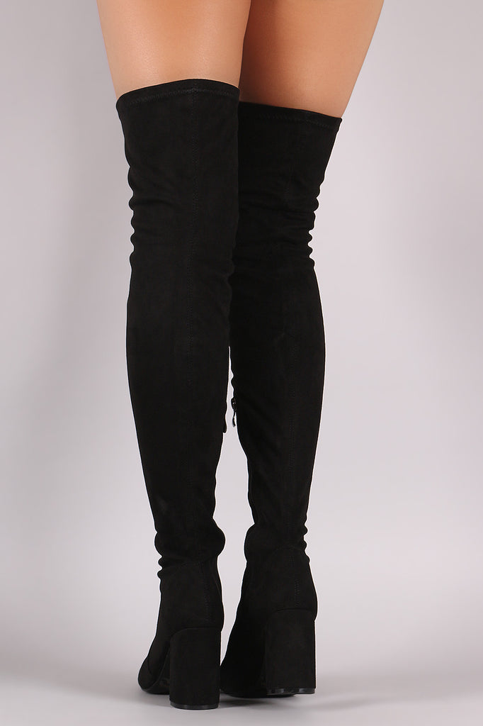Suede Chunky Block Heeled Over-The-Knee Boots