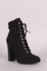 Bamboo Suede Lace Up Chunky Heeled Ankle Boots