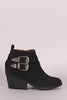 Qupid Nubuck Buckled Chunky Heeled Ankle Boots