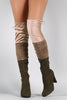 Suede Tri-color Over-The-Knee Chunky Heel Boots