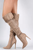 Suede Pointy Toe Cuff Over-The-Knee Stiletto Boots
