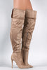 Suede Pointy Toe Cuff Over-The-Knee Stiletto Boots