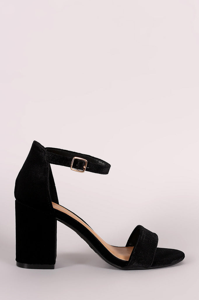 Bamboo Velvet Open Toe Ankle Strap Chunky Heel