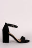 Bamboo Velvet Open Toe Ankle Strap Chunky Heel