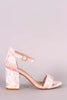 Bamboo Velvet Open Toe Ankle Strap Chunky Heel