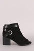 Qupid Perforated Strappy Block Heeled Ankle Boots