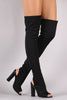 Fitted Elastane Peep Toe Over-The-Knee Chunky Heel Boots